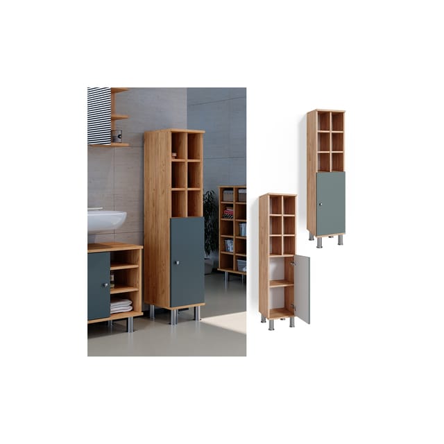 Vicco Midischrank Fynn Grün/Goldkraft Eiche 30 x 131 cm Große Tür