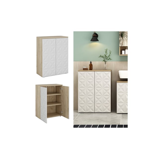 Vicco Midischrank Edge Weiß/Eiche 60 x 80 cm mit 2 Türen und 3 Fächer