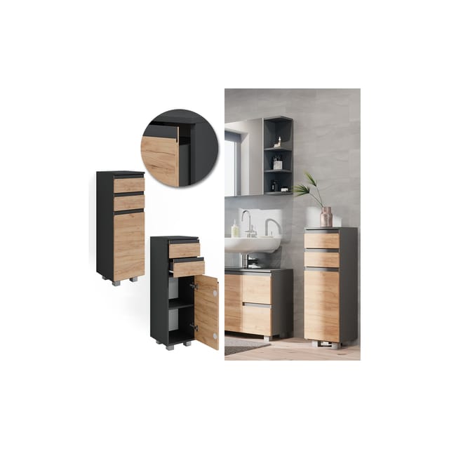 Vicco Midischrank J-Shape Anthrazit/Eiche 30 x 95 cm