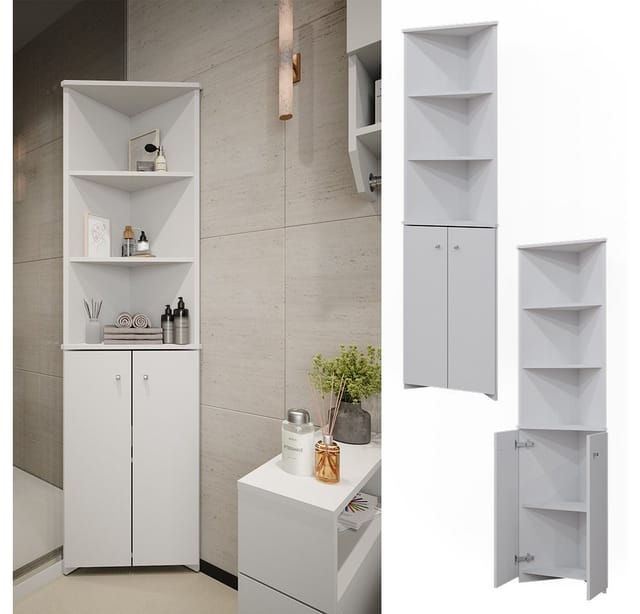 Vicco Badschrank Fynn Weiß 36 x 175 cm Eckschrank mit 2 Türen
