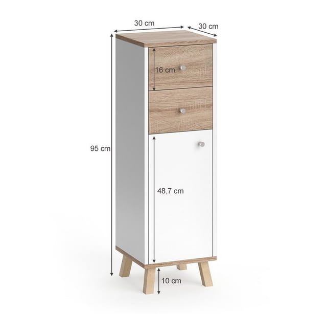 Vicco Midischrank Senyo Weiß/Sonoma 30 x 95 cm mit Schubladen