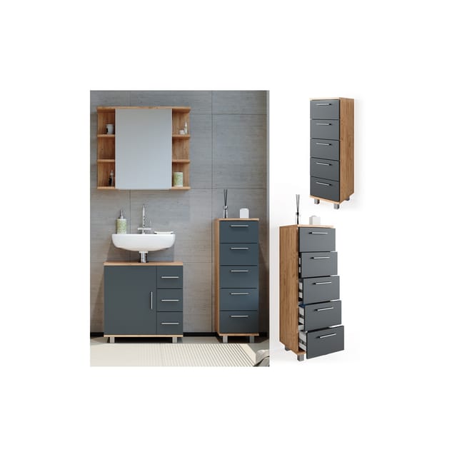 Vicco Badschrank Ilias Eiche/Anthrazit 30 x 95 cm