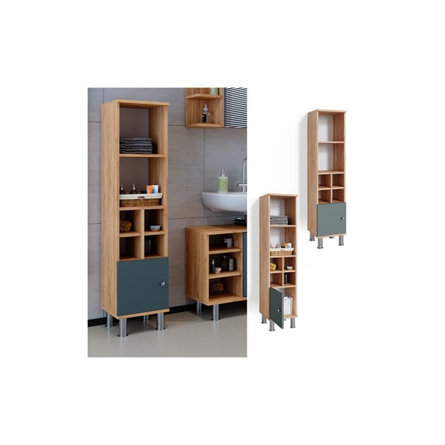 Vicco Midischrank Fynn Grün/Goldkraft Eiche 30 x 131 cm Kleine Tür