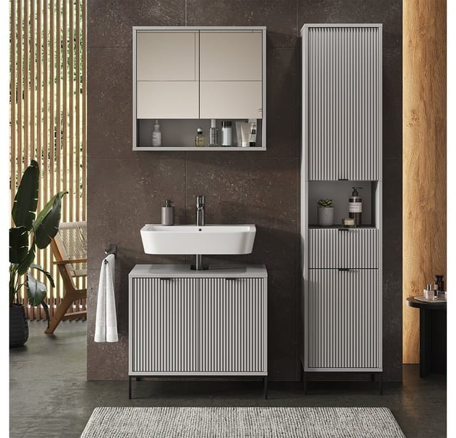 Vicco Badschrank Eliza Grau 40 x 190 cm mit Türen und Schublade