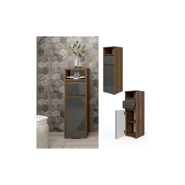 Vicco Midischrank Majest Anthrazit Hochglanz/Nussbaum 30 x 96 cm