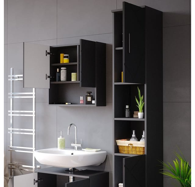 Vicco Badschrank Irma Anthrazit Hochglanz 30 x 192 cm