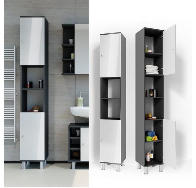 Vicco Badschrank Fynn Anthrazit/Weiß Hochglanz 30 x 190 cm