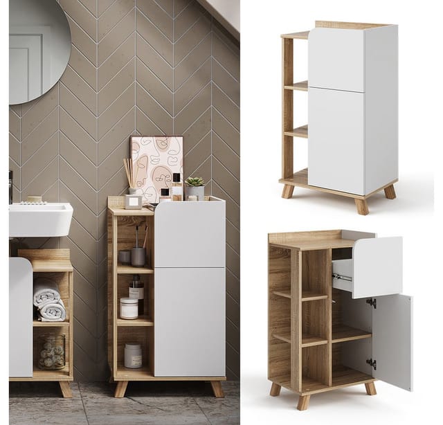 Vicco Midischrank Karen Sonoma/Weiß 50 x 90 cm mit Tür und Schublade
