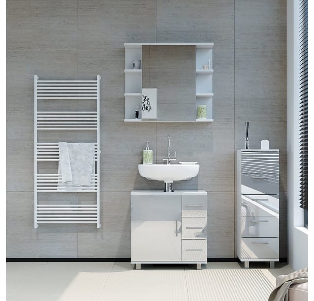 Vicco Badschrank Ilias Weiß Hochglanz 30 x 95 cm