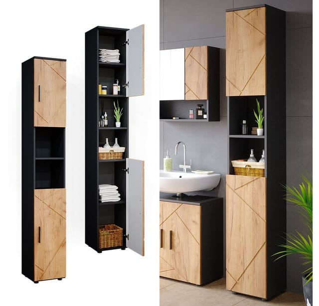 Vicco Badschrank Irma Anthrazit/Goldkraft Eiche 30 x 192 cm