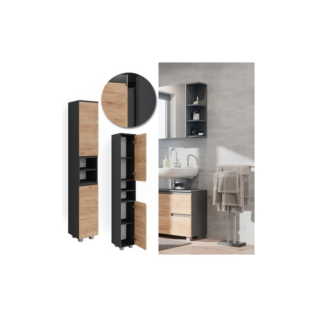 Vicco Badschrank J-Shape Anthrazit/Eiche 30 x 190 cm