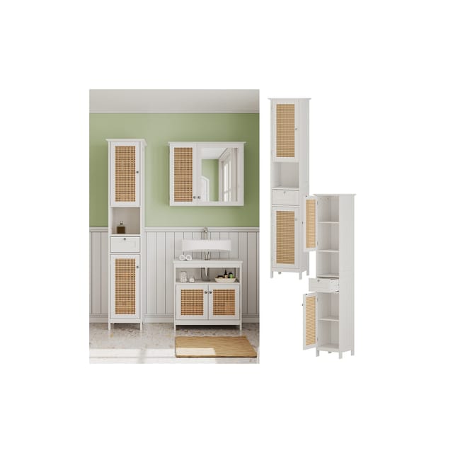 Vicco Badschrank Rosario Weiß 32 x 170 cm mit 2 Türen und Schublade