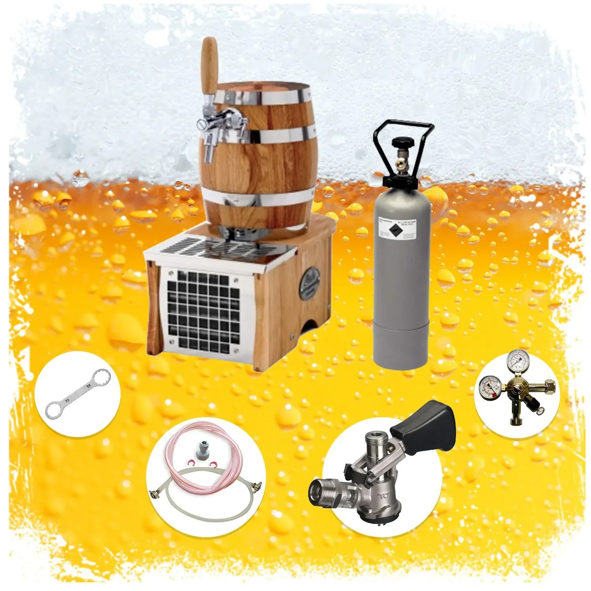 Komplett Set - Zapfanlage, Bierzapfanlage, Bierkoffer - Soudek 20, Trockenkühlgerät Bierfass Optik, 1-leitig, 20 Liter/h, Green Line, Zapfkopf: Dreikant