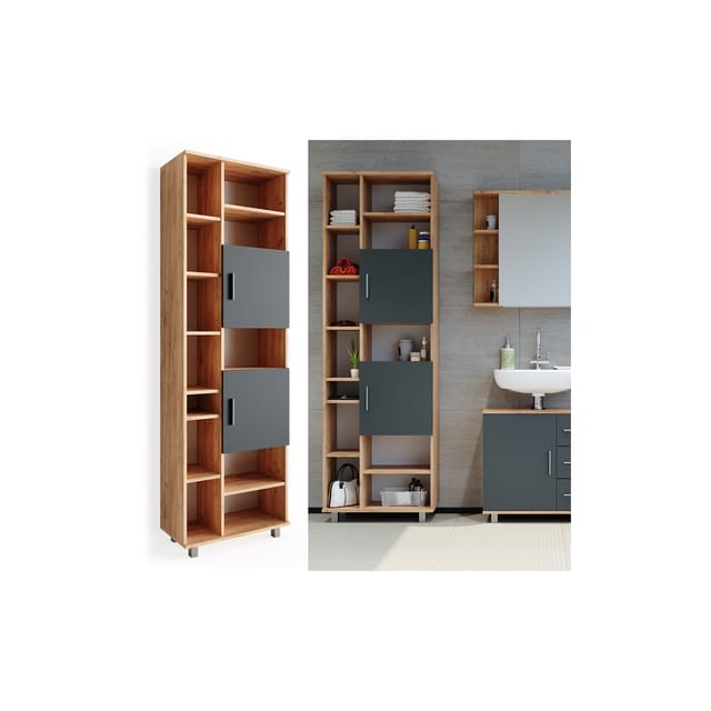 Vicco Badschrank Ilias Eiche/Anthrazit 60 x 190 cm