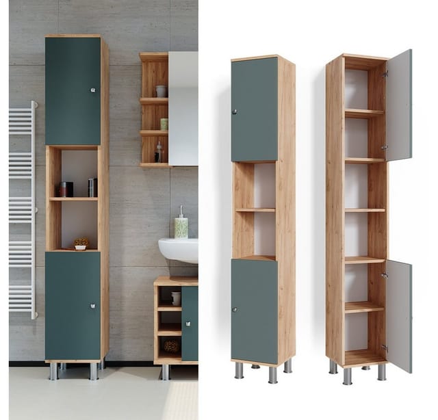 Vicco Badschrank Fynn Goldkraft Eiche/Grün 30 x 190 cm