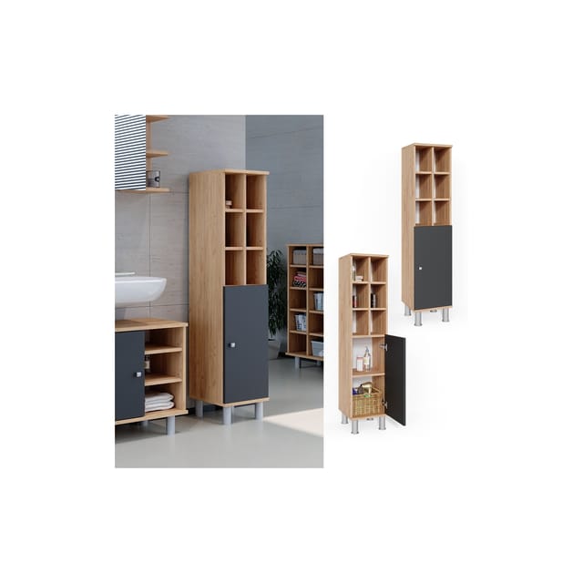 Vicco Midischrank Fynn Anthrazit/Goldkraft Eiche 30 x 131 cm Große Tür