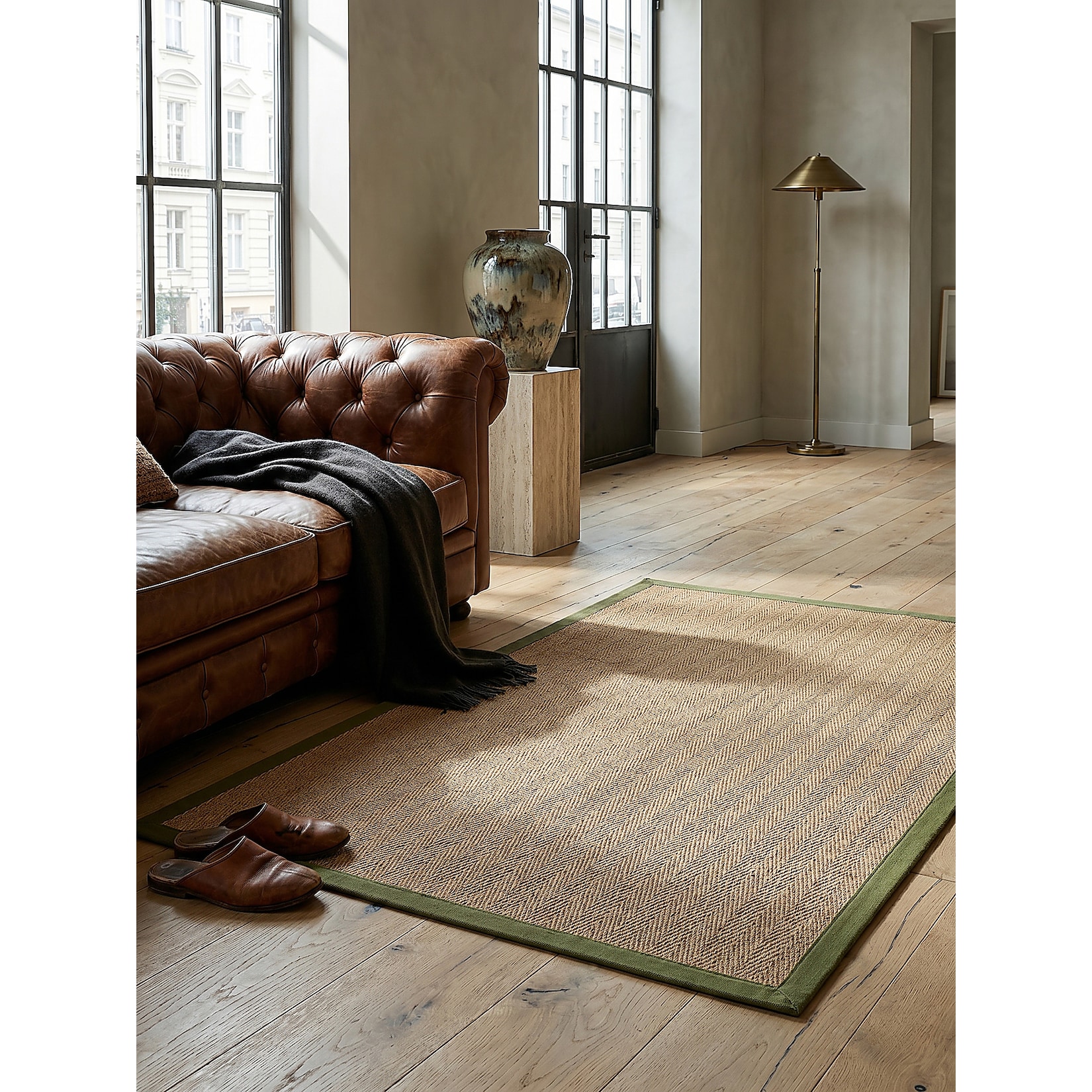 Jute-Teppich geometrisch Braun-Grün 200 x 290 cm - TRENT Kadima