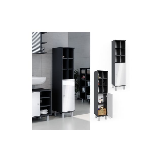 Vicco Midischrank Fynn Weiß Hochglanz/Anthrazit 30 x 131 cm Große Tür