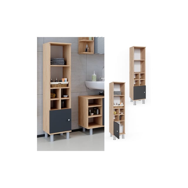 Vicco Midischrank Fynn Anthrazit/Goldkraft Eiche 30 x 131 cm Kleine Tür