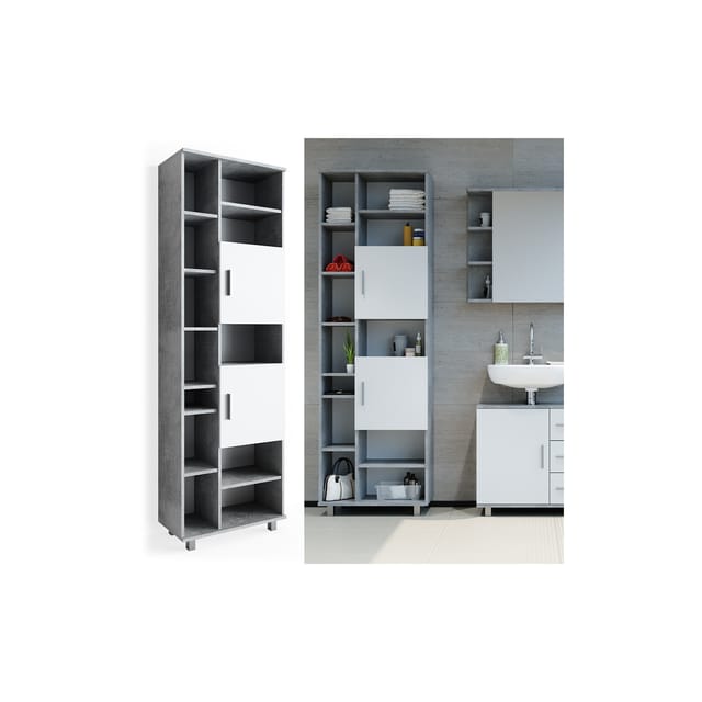 Vicco Badschrank Ilias Beton/Weiß 60 x 190 cm