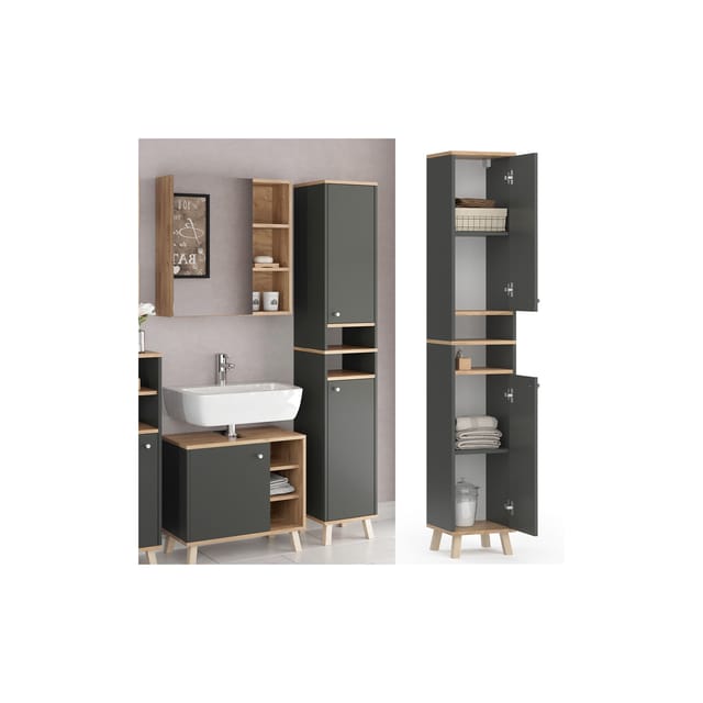 Vicco Badschrank Senyo Anthrazit/Goldkraft Eiche 30 x 174 cm
