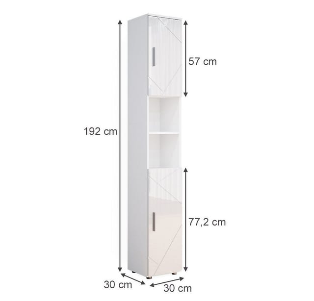 Vicco Badschrank Irma Weiß Hochglanz 30 x 192 cm