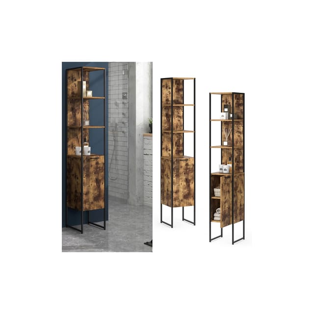 Vicco Badschrank Fyrk Eiche Rustikal/Schwarz 33 x 185 cm