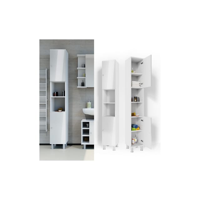 Vicco Badschrank Fynn Weiß Hochglanz 30 x 190 cm