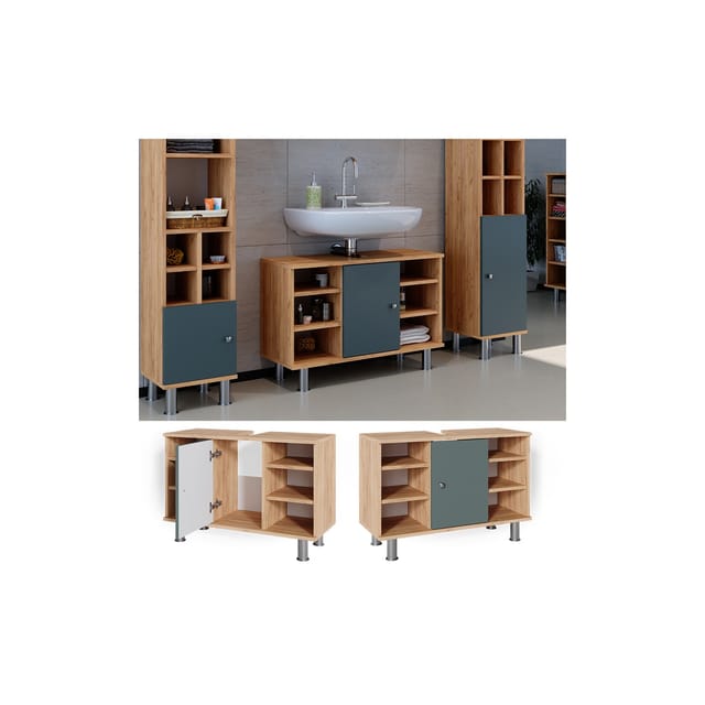 Vicco Waschbeckenunterschrank Fynn Grün/Goldkraft Eiche 80 x 54 cm