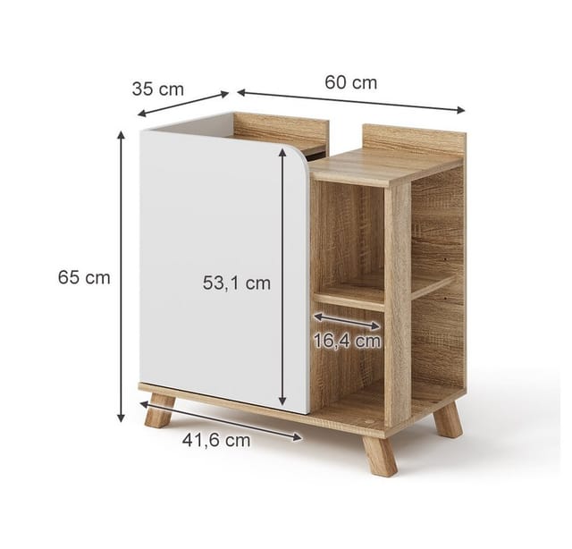 Vicco Waschbeckenunterschrank Karen Sonoma/Weiß 60 x 65 cm mit Tür und Offenen Fächern