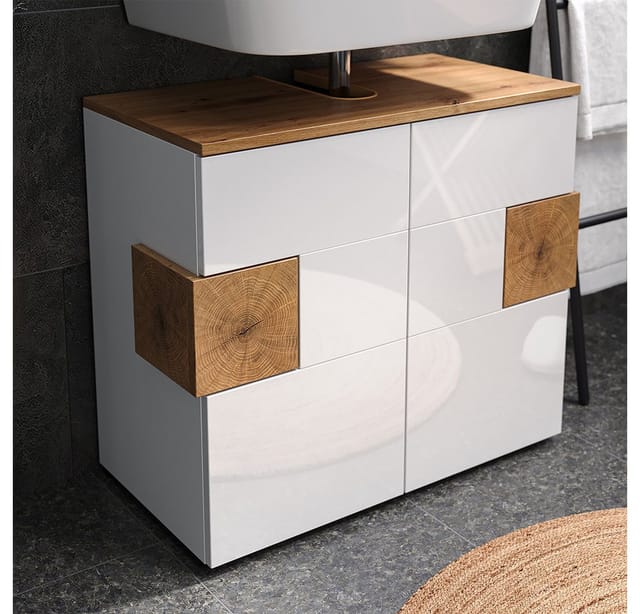 Vicco Waschbeckenunterschrank Eden Weiß Hochglanz/Artisan-Eiche 73 x 64 cm