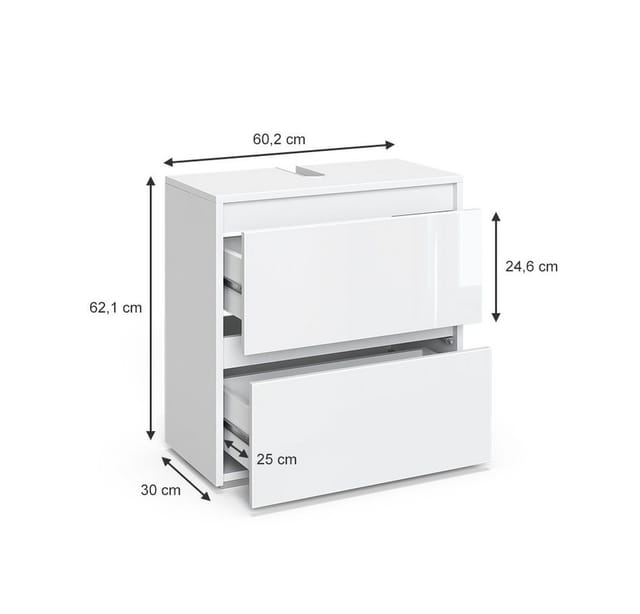 Vicco Waschbeckenunterschrank Majest Weiß/Weiß Hochglanz 60 x 62 cm