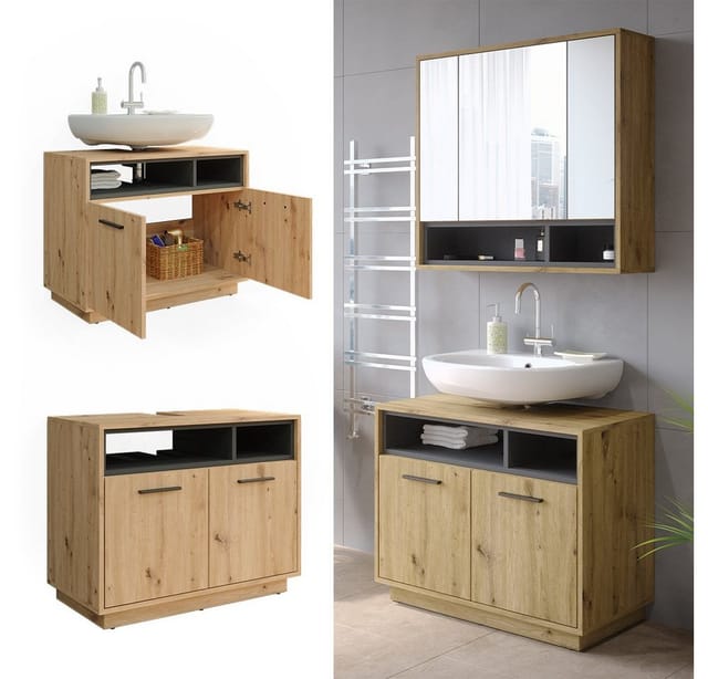 Vicco Waschbeckenunterschrank Beatrice Eiche/Anthrazit 80 x 64 cm