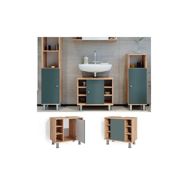 Vicco Waschbeckenunterschrank Fynn Goldkraft Eiche/Grün 60 x 54 cm
