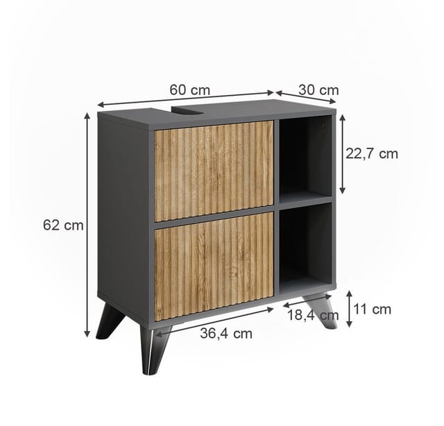 Vicco Waschbeckenunterschrank Leano Anthrazit/Bergeiche 60 x 62 cm mit 2 Schubladen