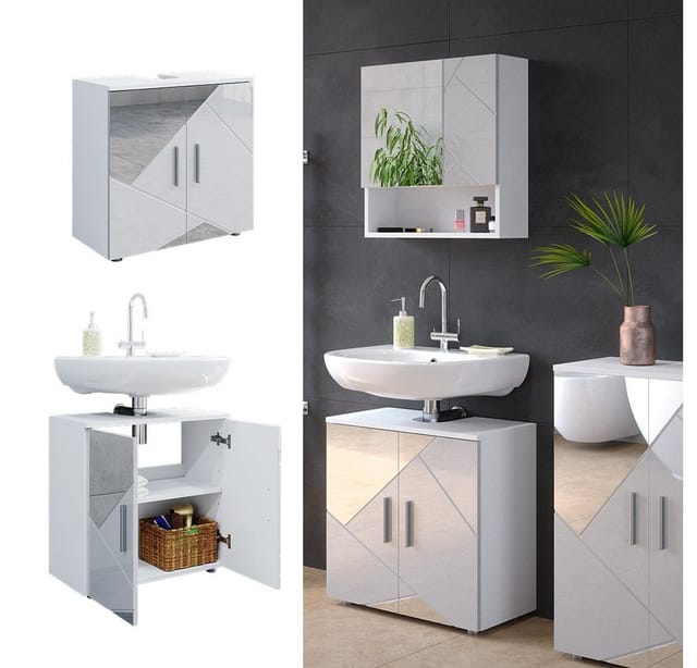 Vicco Waschbeckenunterschrank Irma Weiß Hochglanz mit Einsätzen 60 x 59 cm