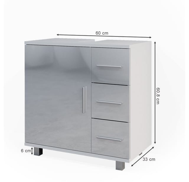 Vicco Waschbeckenunterschrank Ilias Weiß Hochglanz 60 x 61 cm
