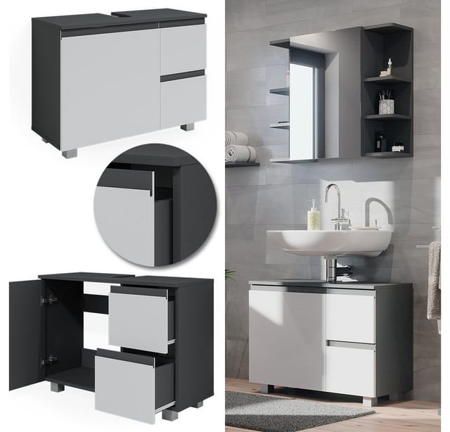 Vicco Waschbeckenunterschrank J-Shape Weiß/Anthrazit 80 x 61 cm