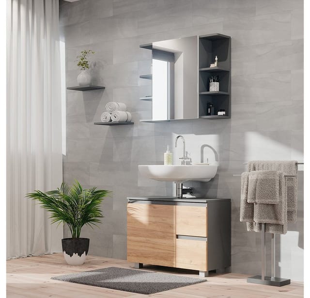 Vicco Waschbeckenunterschrank J-Shape Anthrazit/Eiche 80 x 61 cm