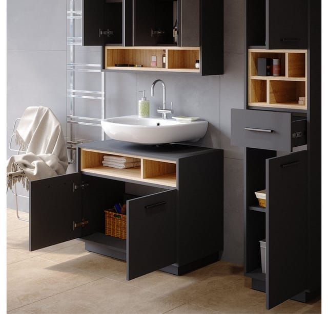 Vicco Waschbeckenunterschrank Beatrice Anthrazit/Sonoma 80 x 64 cm