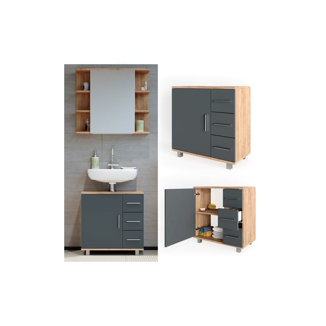 Vicco Waschbeckenunterschrank Ilias Eiche/Anthrazit 60 x 61 cm