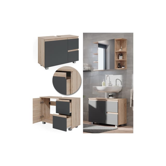 Vicco Waschbeckenunterschrank J-Shape Sonoma/Anthrazit 80 x 61 cm