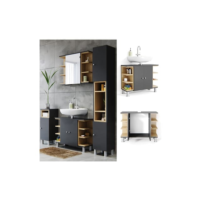 Vicco Waschbeckenunterschrank Aquis Anthrazit/Sonoma 79 x 64 cm