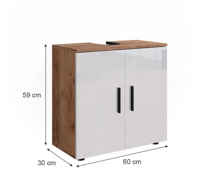 Vicco Waschbeckenunterschrank Irma Eiche/Weiß Hochglanz 60 x 59 cm