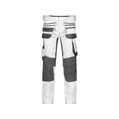 Flux Painters Malerhose mit Stretch, Holstertaschen und Kniepolstertaschen, weiß/anthrazit, Schrittlänge Minus, Größe 54