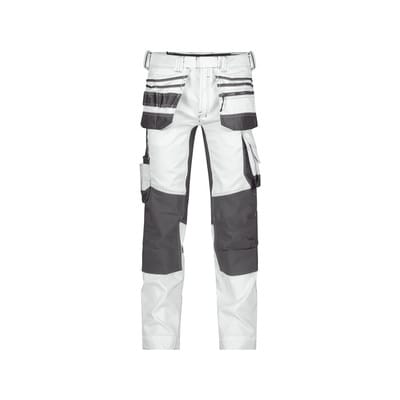 Flux Painters Malerhose mit Stretch, Holstertaschen und Kniepolstertaschen, weiß/anthrazit, Schrittlänge Minus, Größe 54
