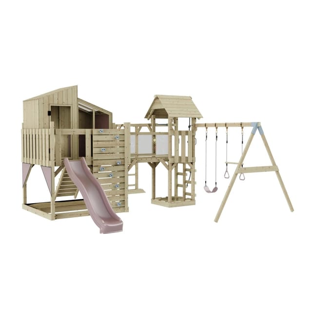 OutdoorToys Spielturm Emma mit Trapezschaukel Altrosa