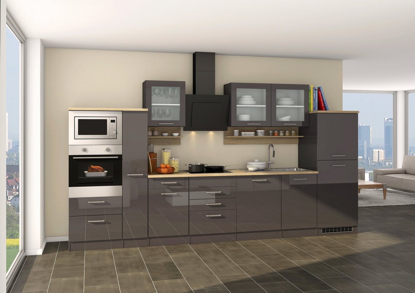 KOCHSTATION Küchenzeile KS-Mailand, Breite 370 cm, mit E-Geräten, MDF Fronten Bild 3