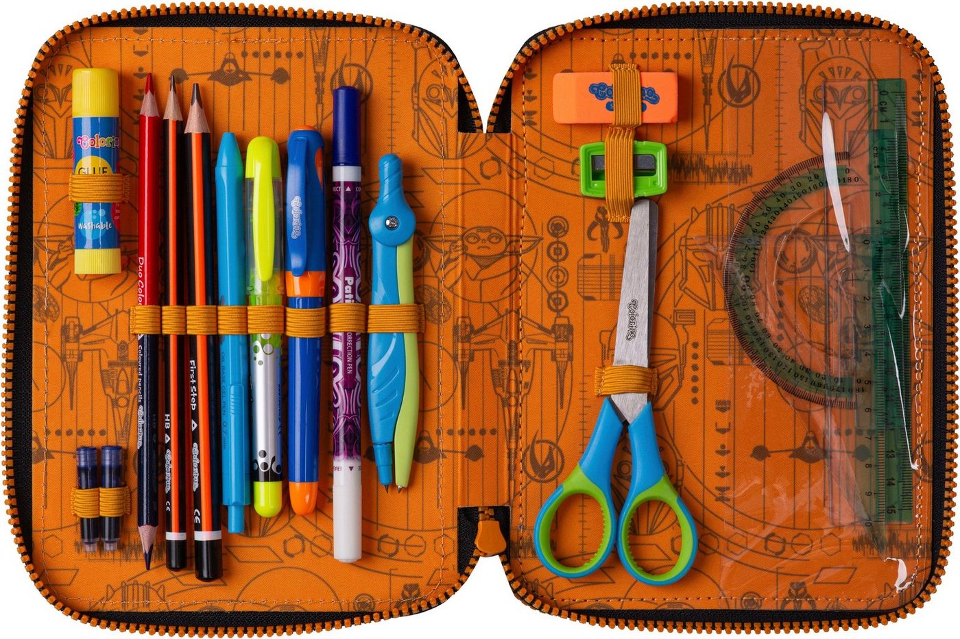 CoolPack Federmäppchen Etui XL, Star Wars, Mandalorian, mit 2 Reißverschlüssen, befüllt Bild 4
