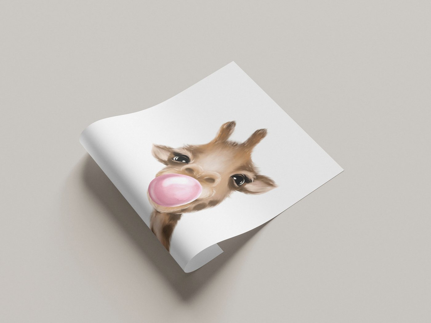 Lüttenhütt Bild mit Rahmen oder Poster, Giraffe mit Kaugummi in Rosa, Fantasy, Giraffe, Giraffen Bilder, Tiere (1 St), HD Premium Druck